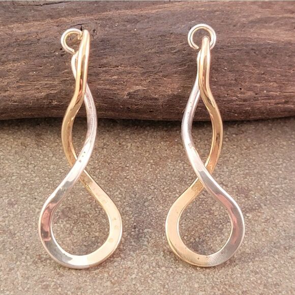 Ed Levin 14K Gold Sterling Endless Braid Earrings - Picture 1 of 7